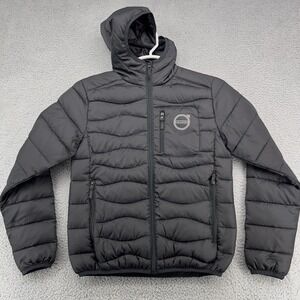 Volvo Womens Official Merchandise Iron Mark Black Puffer Hooded Jacket Medium